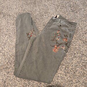 Driftwood Jackie Green Embroidered Skinny Jeans 27